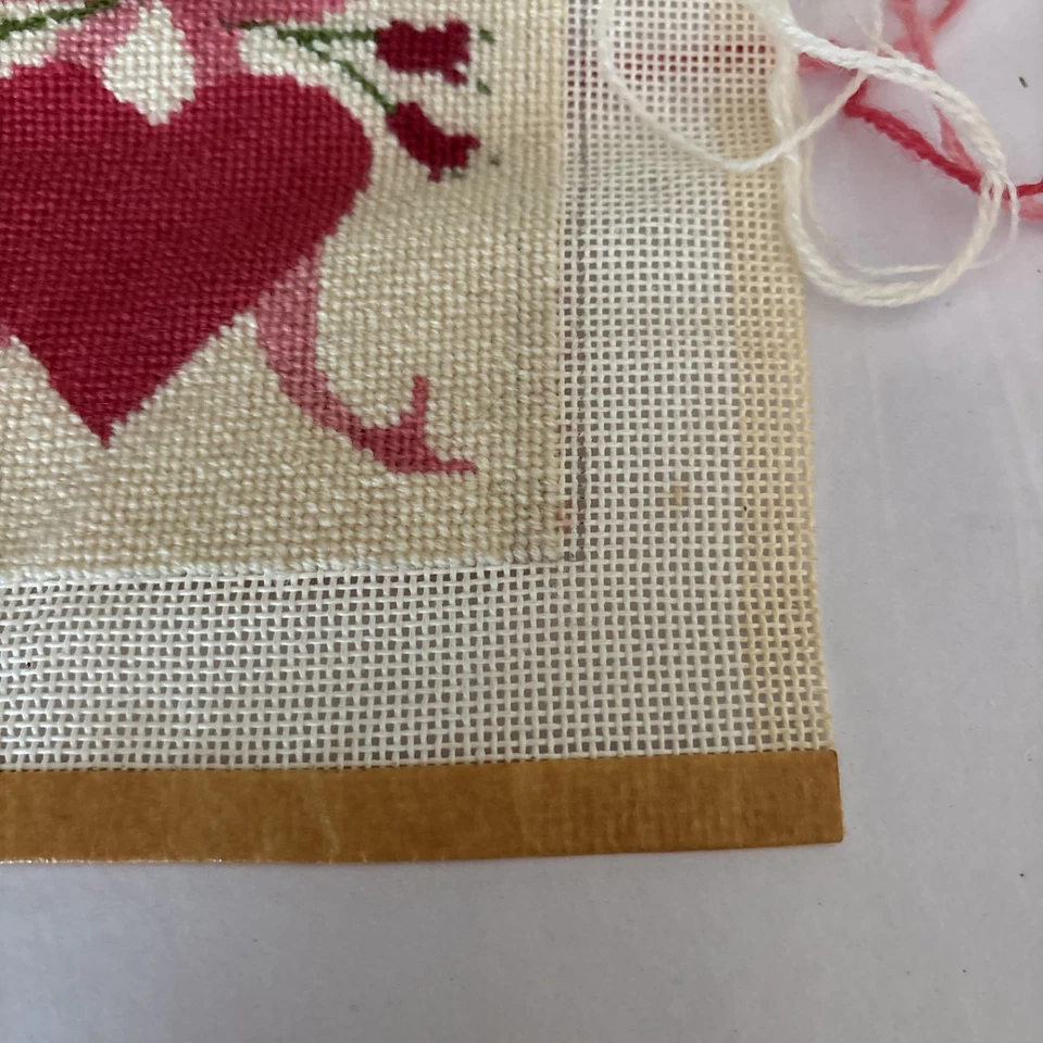Heart Ribbon And Floral Almost Completed Needlepoint Canvas Brown-Peake Designs - Image 4 of 4