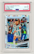 Lionel Messi PSA 8 NM-MT 2023-24 Donruss FIFA Silver Prizm Holo Parallel Card #1