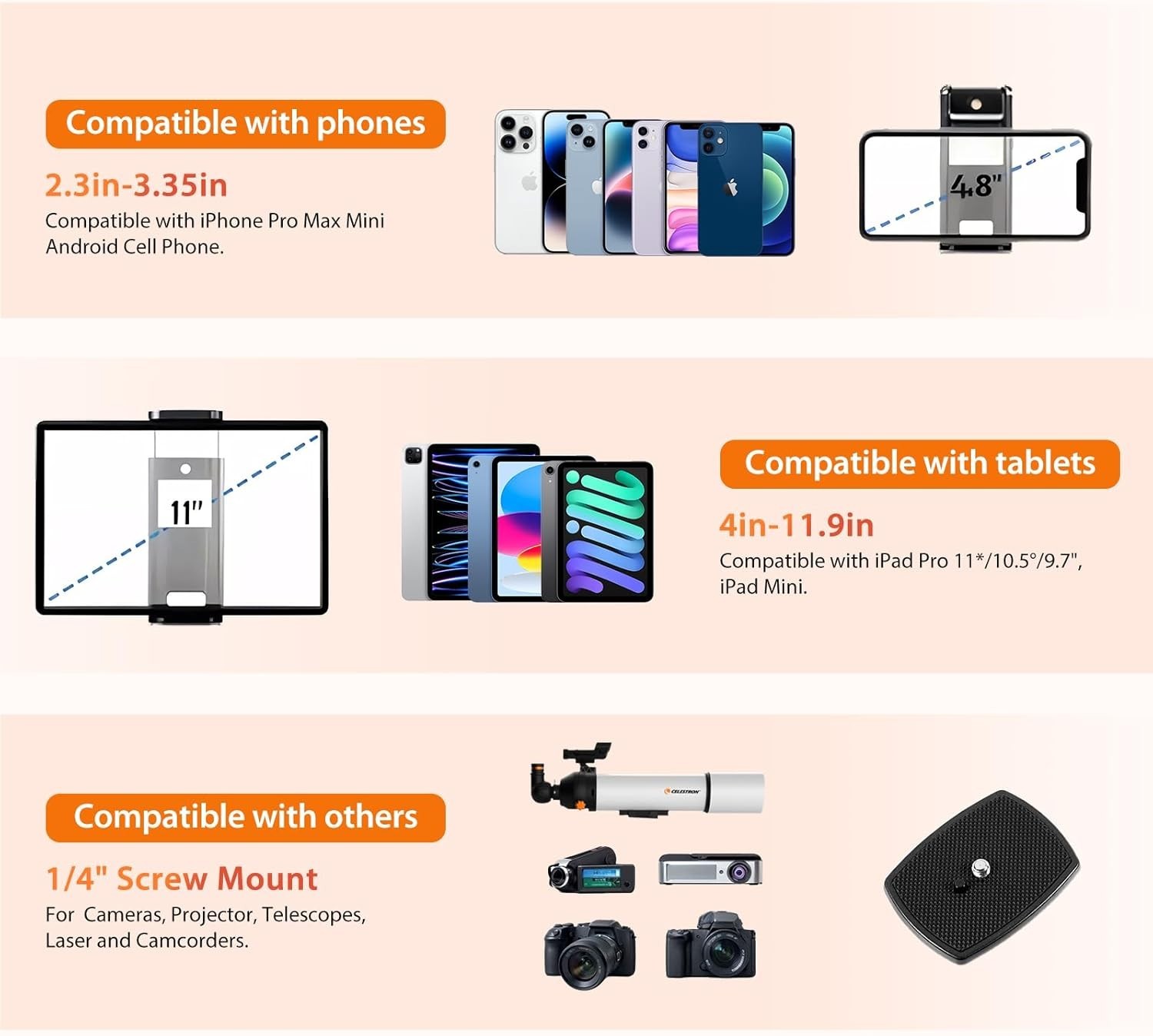 75Inch Camera Tripod for Ipad Iphone, Heavy Duty Aluminum Tripod with 360° Panor