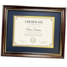 Diploma Frame 8.5 x 11 with Blue over Gold Mat or Display 11x14 Document