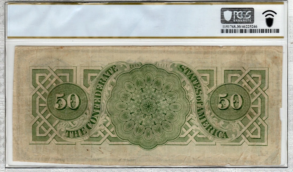 T-50 PF-19 1862 $50 Confederate Paper Money - PCGS-B Very Fine 30 - PLUS! - Image 2 of 2