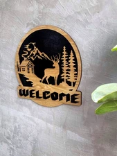 Rustic Cabin Welcome Sign – Laser Cut Wooden Mountain Decor