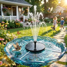 Solar Power Bird Bath Fountain Pump Upgrade 1.5W Solar Fountain with 6 Nozzles,a