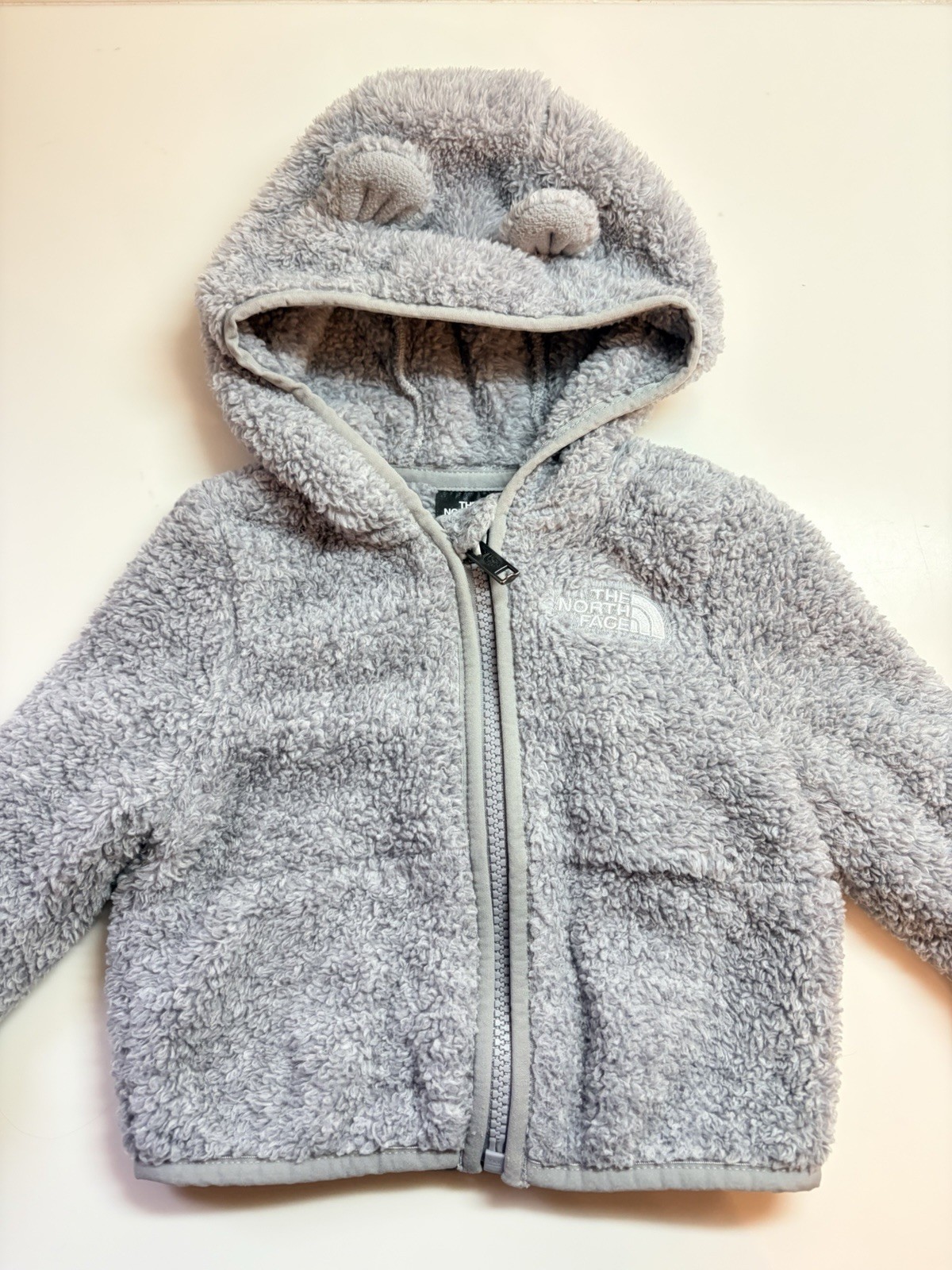 The North Face Baby 3-6 Months Gray Fleece Jacket Hoodie Bear Ears Zip Front