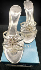 NEW-Nine West Darri Womens Silver Stiletto Heel Slide Sandal Embellished Size 7M