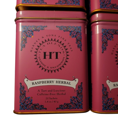 Harney Sons Raspberry Herbal Tea Caffeine Free 20 Sachet Tins x 4 Pack BB 12/26 - Picture 2 of 16
