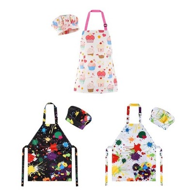 Adjustable Children Apron with Cook Hat for Kids Art Class Crafting Drawing Task