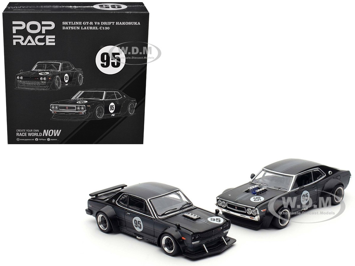 SKYLINE GT-R V8 DRIFT HAKOSUKA & DATSUN LAUREL C130 1/64 POP RACE
