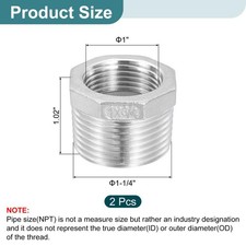 2Pcs 1" Male to 3/4" Female NPT 304 Stainless Steel Reducer Hex Bushing New 