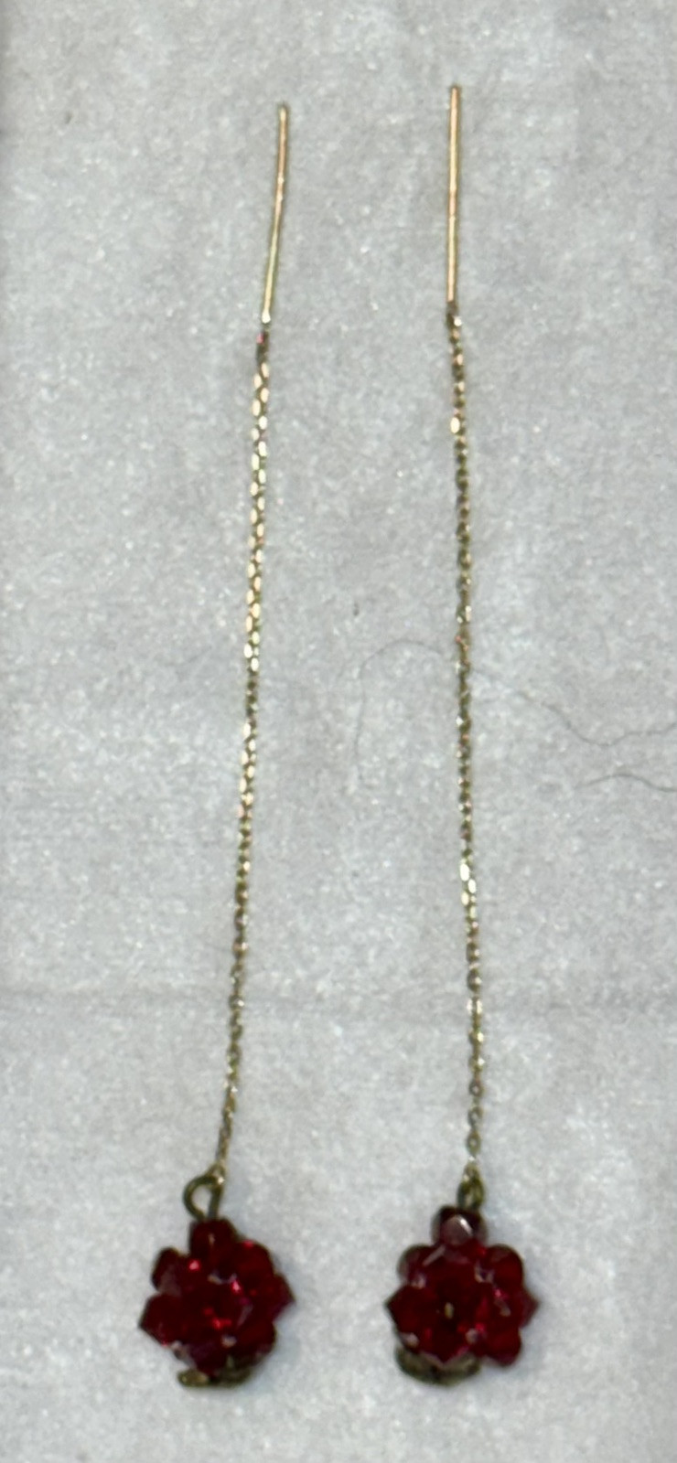 14K Solid Yellow Gold Drop Dangle Threader Earrin… - image 1