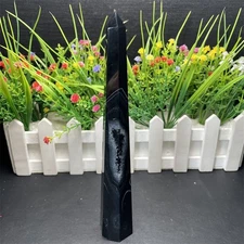 0.4LB 7.8" Black Sardonyx Agate Tower Crystal Obelisk Healing Decor Energy Gift