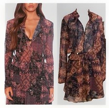 PASDUCHAS Adana Boho Print Long Sleeve Mini Dress Size 10 AU / 6 US