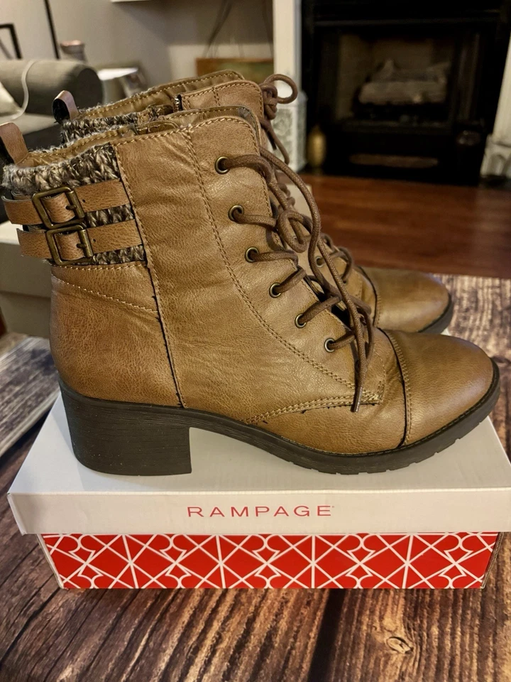 Botas al tobillo Rampage KELLIN de cuero marrón con cordones/crebilla lateral para mujer talla 11 Foto 2 de 4