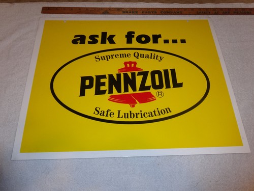 VINTAGE ORIGINAL PENNZOIL SAFE LUBRICATION 22.5" X17" METAL 2 SIDED GAS OIL SIGN