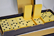 Domino Set 28 Pieces Ivory Color Tiles Vintage Game Damaged Box