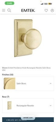 Emtek 8221PUS4 Providence Privacy Door Knob Rectangular Rosette Satin Brass