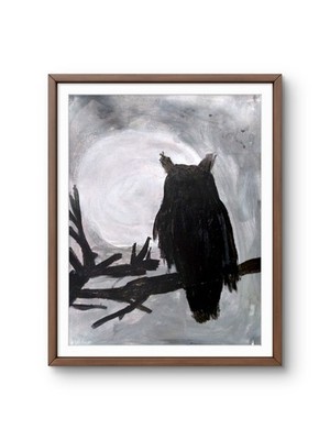 Original Signed 9x12 Owl Painting Impressionist Acrylic Paper Neutral Decor