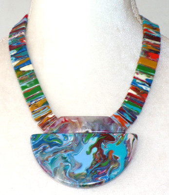 Sobral Gaia Dessau Multicolored Marbled Beaded Statement Artist Made Necklace