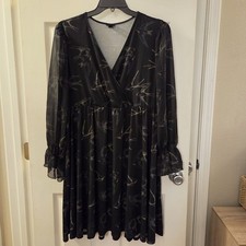 Torrid Knit sz 2 Babydoll knee Dress Chiffon Sheer Slv black hummingbird Print