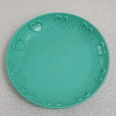 Baby Alive Turquoise Green PLATE Plastic Replacement Toy 4'' Heart Orange Slice
