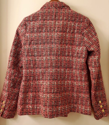 VICI Blazer Tweed Nubby M Double Breasted NWT Pink/Black/Wht Gold Preppy Classic - Picture 6 of 15
