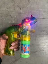 Light Up Dinosaur Bubble Gun Blower Machine Toy Green Yellow LED Flashing