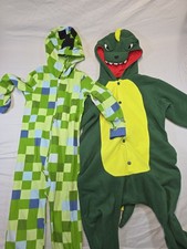 Minecraft Creeper  Dinosaur Boys One-piece PJ Set Size S Flame Resistant Hooded