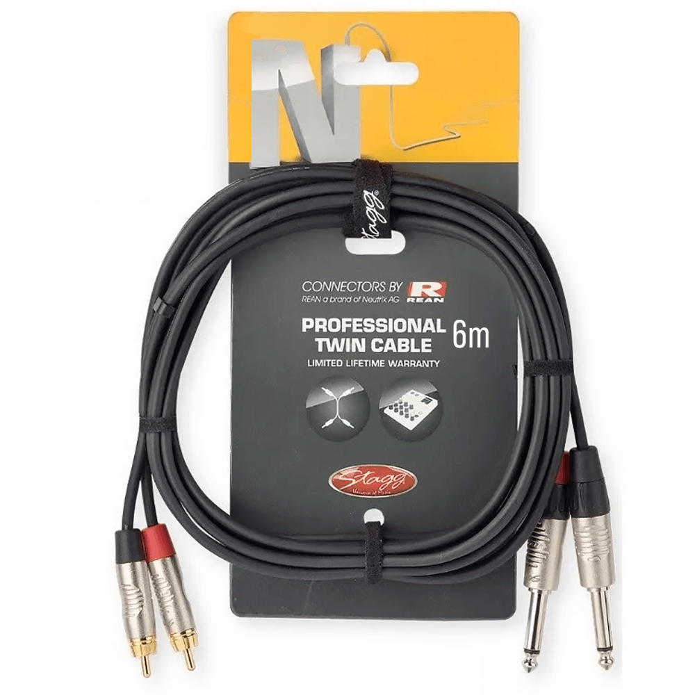 Stagg N-Series Neutrik Rean Twin Mono Jack to RCA Phono Screened Lead 6M Cable