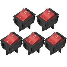 5 PCS 12V 30A Rocker Switch 4 Pin Red LED Lighted Rocker Toggle Switch DPST Heav