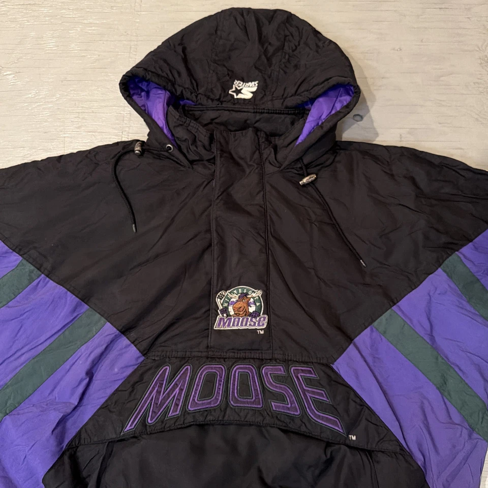 Vintage 90s Starter IHL Minnesota Moose Pullover 1/2 Zip Hockey Jacket Sz XL - Image 3 of 4