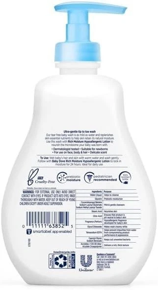 Lavado y champú Baby Dove punta a punta para bebé para piel delicada rica... Foto 2 de 4