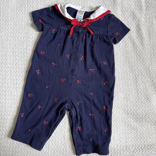 Vtg Gymboree 2001 Cherry Sailor Bow Romper Jumper Size 6-12 Months