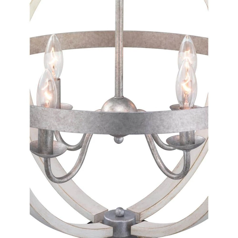 Lámpara de araña Progress Lighting Keowee orbe galvanizada de 4 luces detalles blancos antiguos Foto 3 de 4