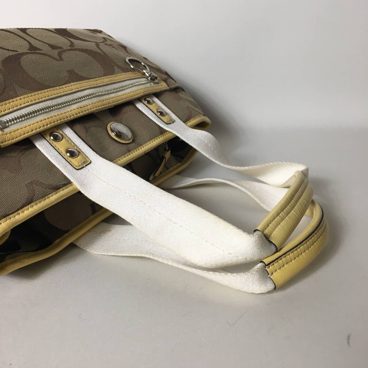 COACH Signature Handbag Canvas Leather Yellow Shoulder Bag thumbnail 7