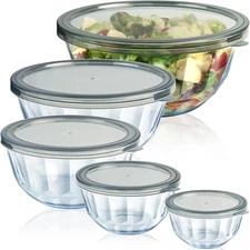 Freshmage Mixing Bowls with Airtight Lids Sets, 5 Packs Thick Glass Nesting Bowl
