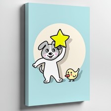 Whimsical Illustration Featuring A Cartoon Dog With A Wall Art Canvas Print