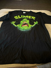 Vintage Ghostbusters Slimer Graphic Print Crew Neck T-Shirt L Black Short Sleeve