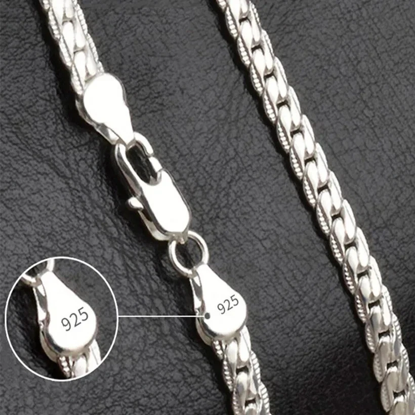 Juego de 5 piezas, collar de cadena de plata maciza 925 para mujer hombre-al por mayor Foto 3 de 4
