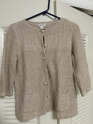 Christopher Banks Knit Cardigan Button Down Size Small Tan Khaki Cotton Blend