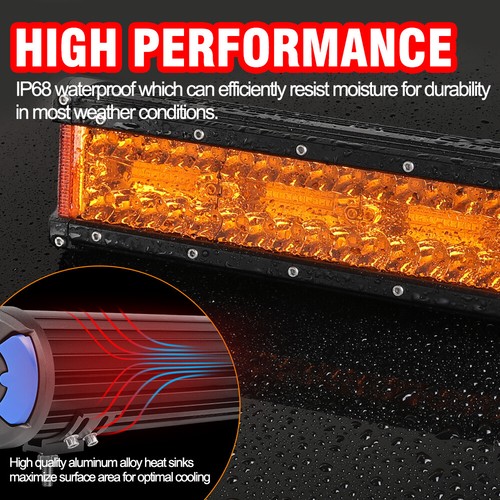 15" Tri-Row Side Shooter LED Work Light Bar Amber Spot & Flood Combo ATV Truck - Picture 6 of 11