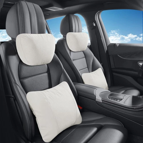 Car Headrest and Lumbar Support Pillow Set, 1 Piece, Neck & Back Support for Dri