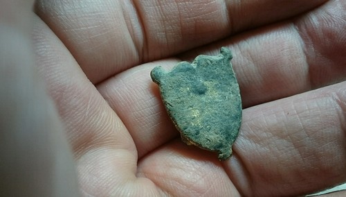 Lovely Bronze medieval decorated mount heraldic type uncleaned condition L121
