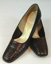 VTG Naturalizer Retro Classy Brown Faux Lizard Square Toe Pumps Women Size 7AA