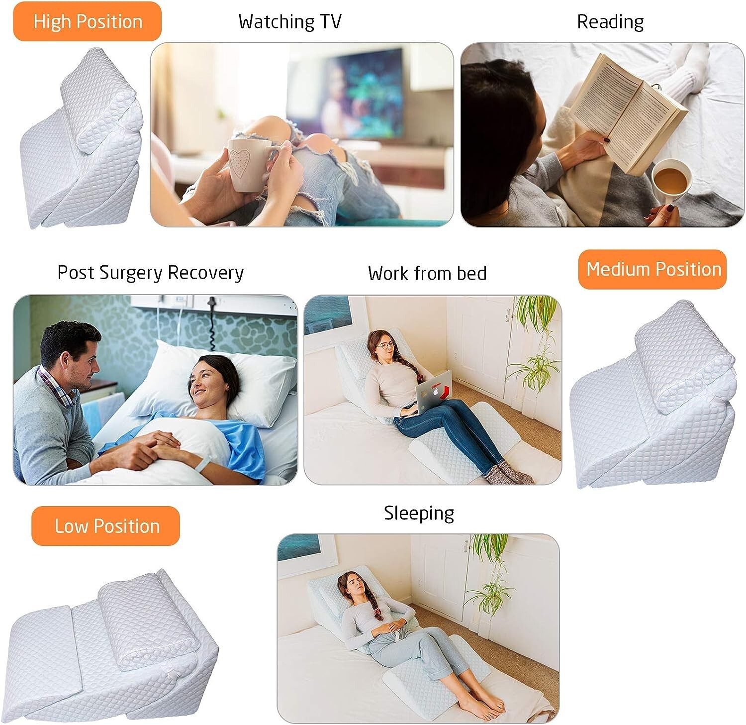 5pcs Orthopedic Bed Wedge Pillow Set,Adjustable Memory Foam Pillows