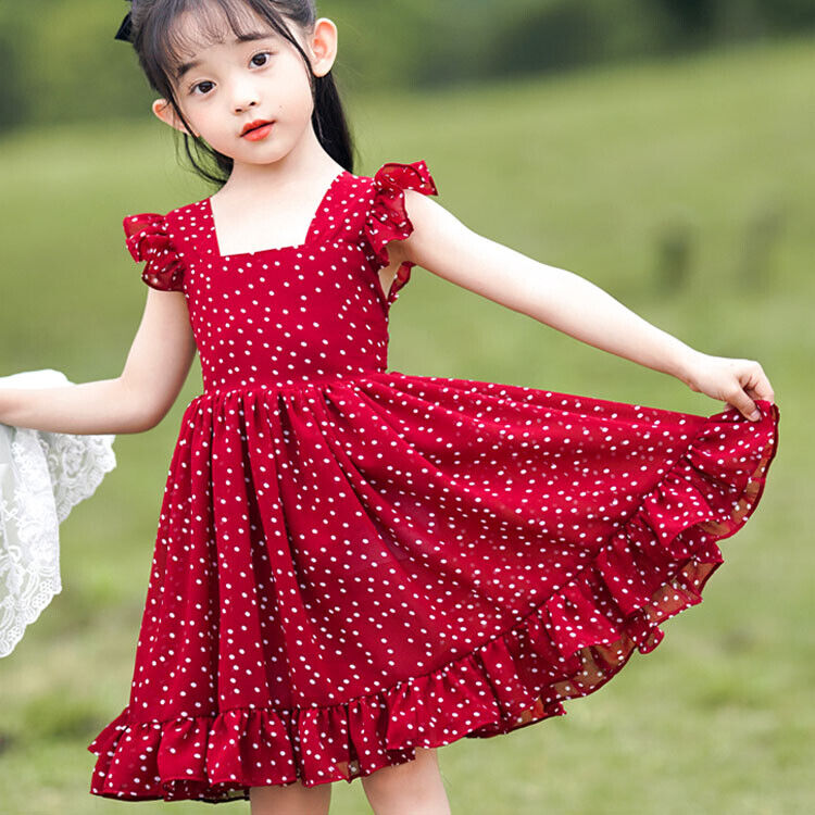 Kids Polka Dots Chiffon Dress Detachable Bowknot Ruffle Kids Polka Dots Chiffon Dress Detachable Bowknot Ruffle