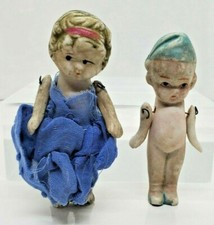 Vintage 1940s? Miniature Ceramic Porcelain Boy Girl Figurines Wire Attached Arms