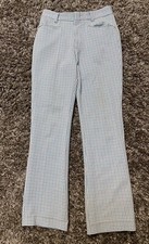 Vintage 1960s Polyester Blue/Tan/Wt Checked Rockabilly Trousers Pants W28