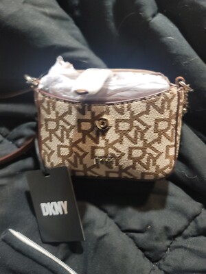 DKNY Thomasy Micro Mini Women's Monogram Medium  Brown Chain Crossbody Bag