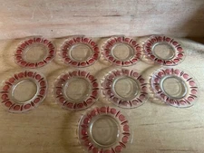 Cranberry Flash 8.5" Luncheon Plate Set Of 9 Rainbow Art Glass 1940s Vintage