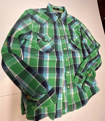 Camicia Carbonio Uomo M Perla Bottoni a Scatto Slim Fit Cowboy Western Verde Rigato - Foto 2 di 15
